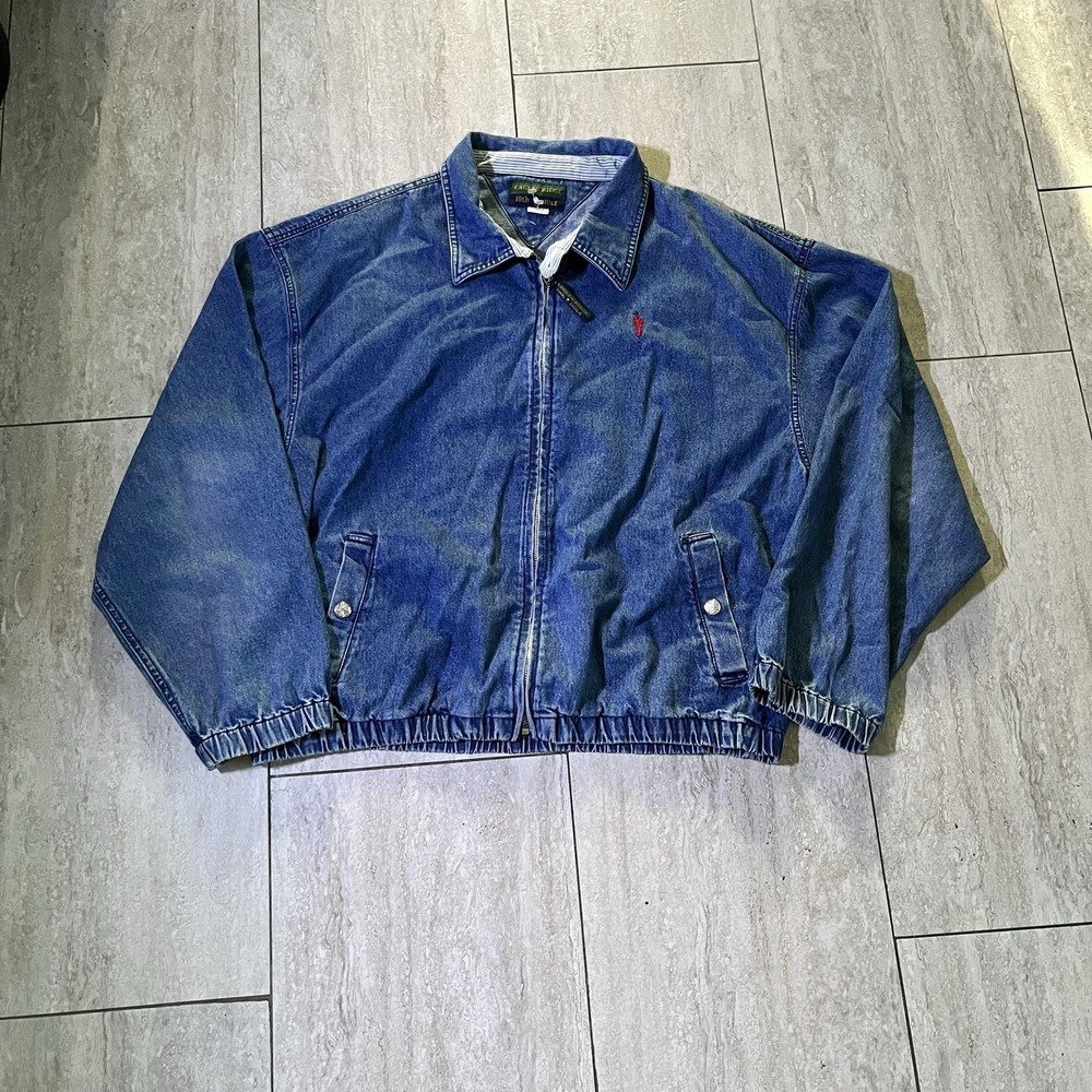 Eagles Ridge Jacket Mens Large Blue Denim Bomber Elastic Waist Golf 19th Hole